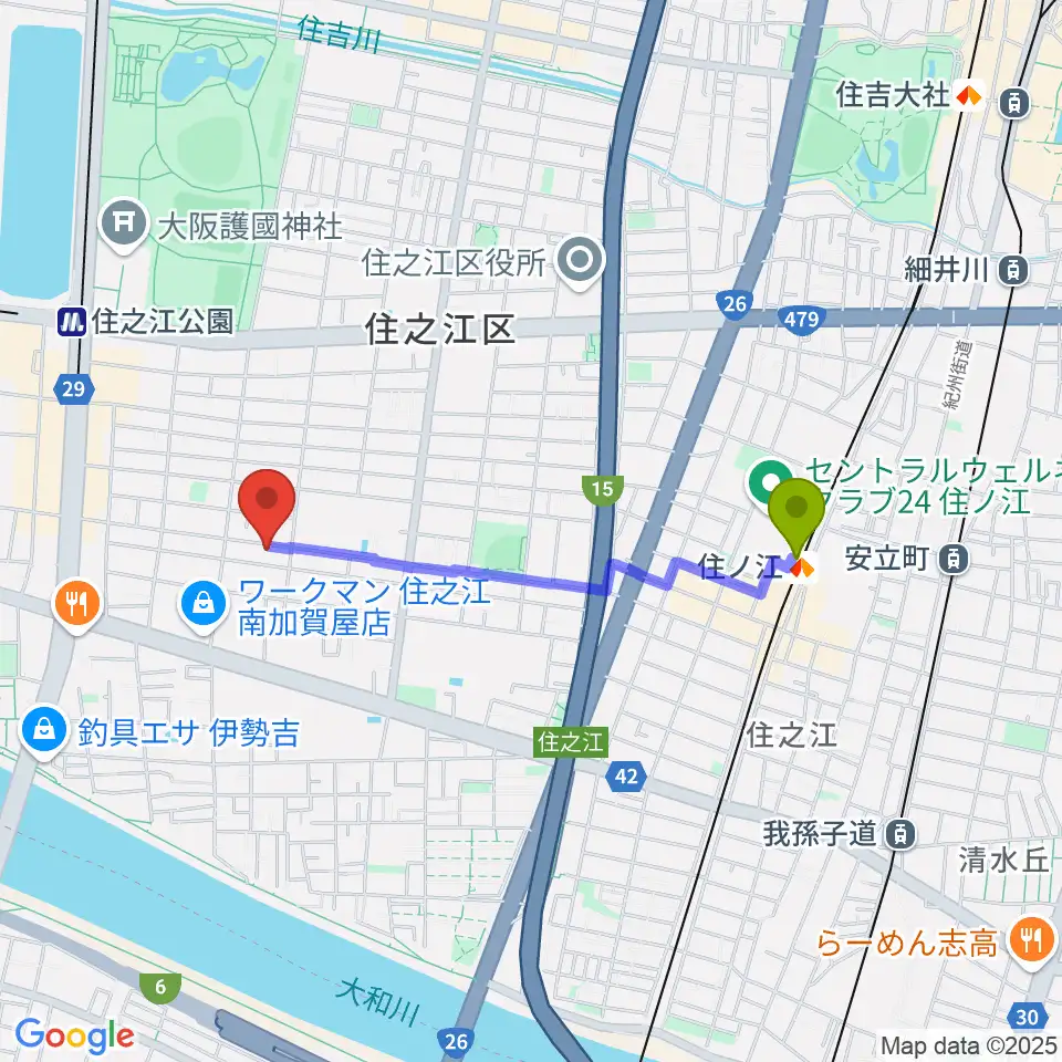住ノ江駅からCSE Recording Studioへのルートマップ地図