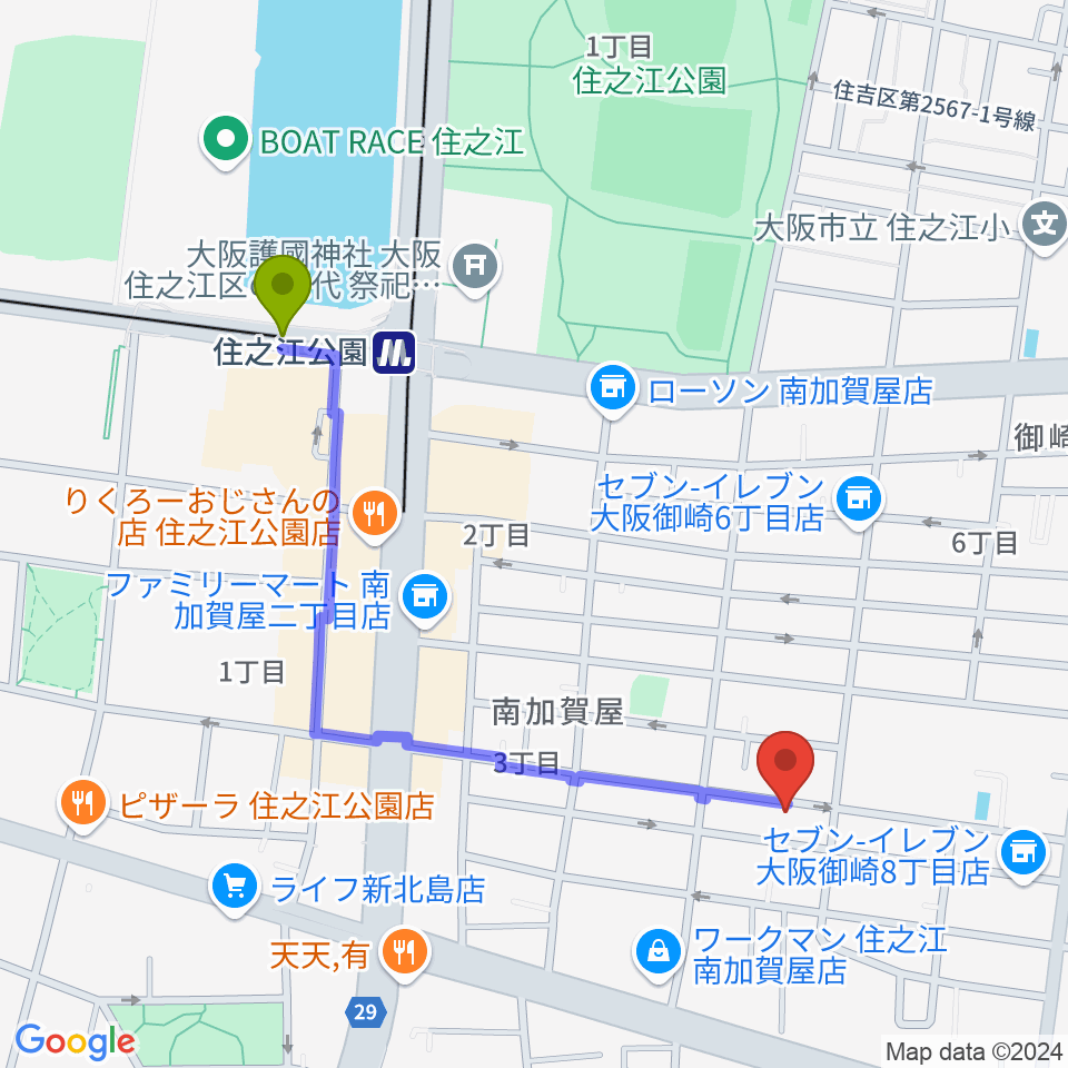 CSE Recording Studioの最寄駅住之江公園駅からの徒歩ルート（約10分）地図