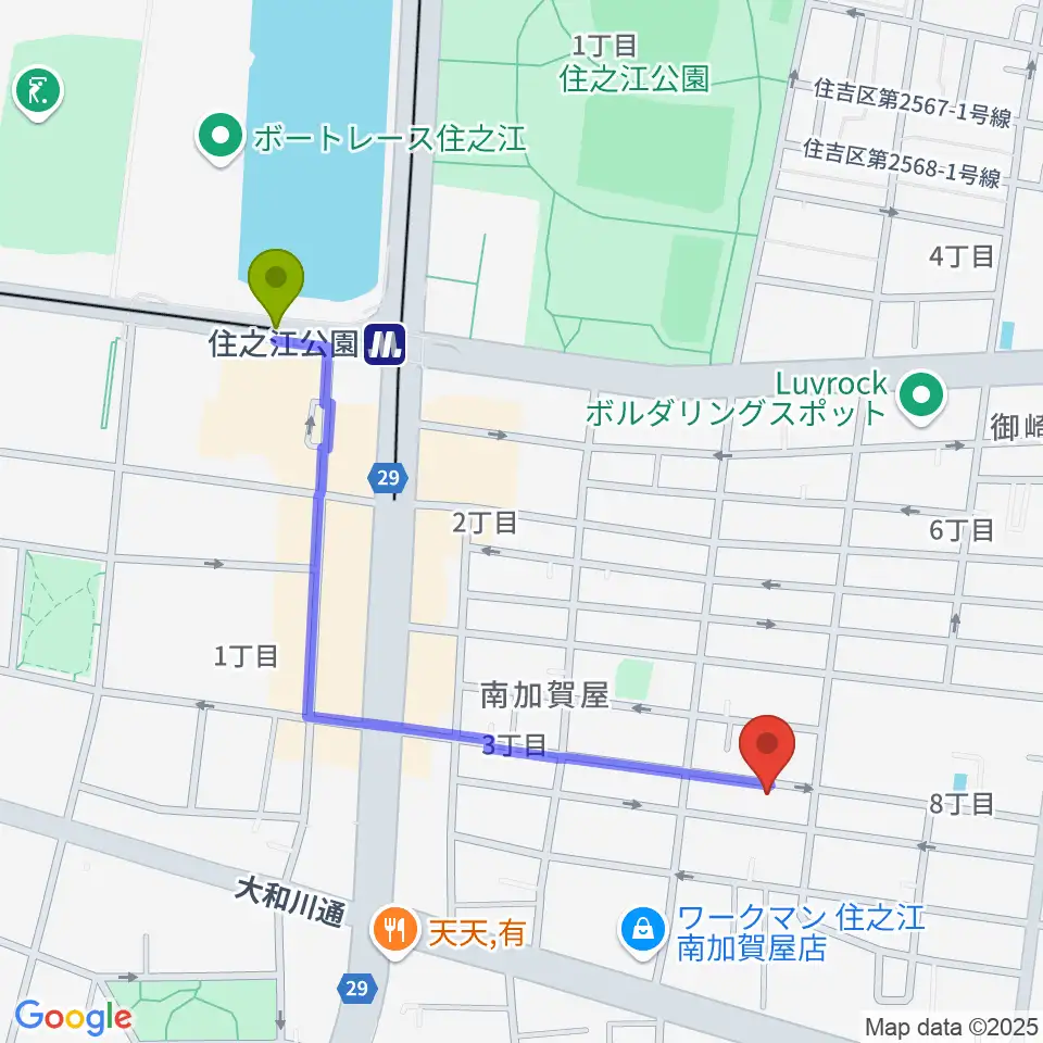 CSE Recording Studioの最寄駅住之江公園駅からの徒歩ルート（約10分）地図