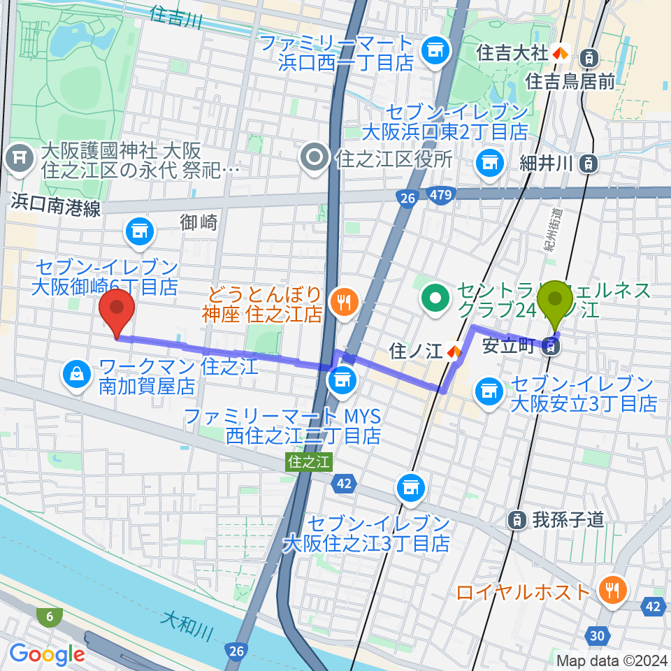 安立町駅からCSE Recording Studioへのルートマップ地図