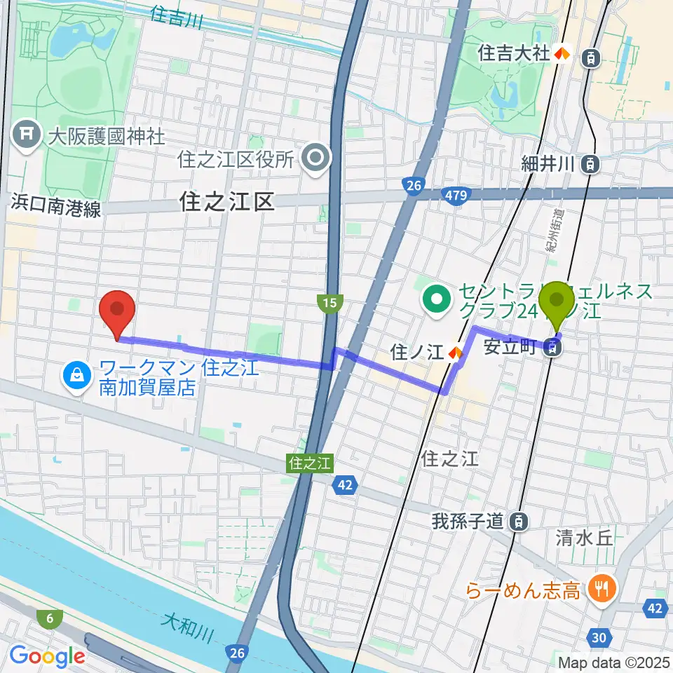 安立町駅からCSE Recording Studioへのルートマップ地図