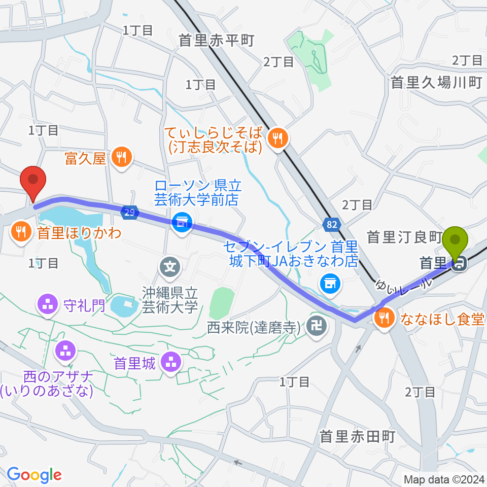 首里駅からYumeボーカル教室 那覇/首里校へのルートマップ地図