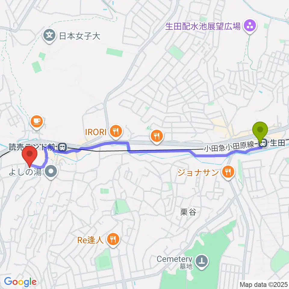 生田駅からさわの Guitar Lab.へのルートマップ地図
