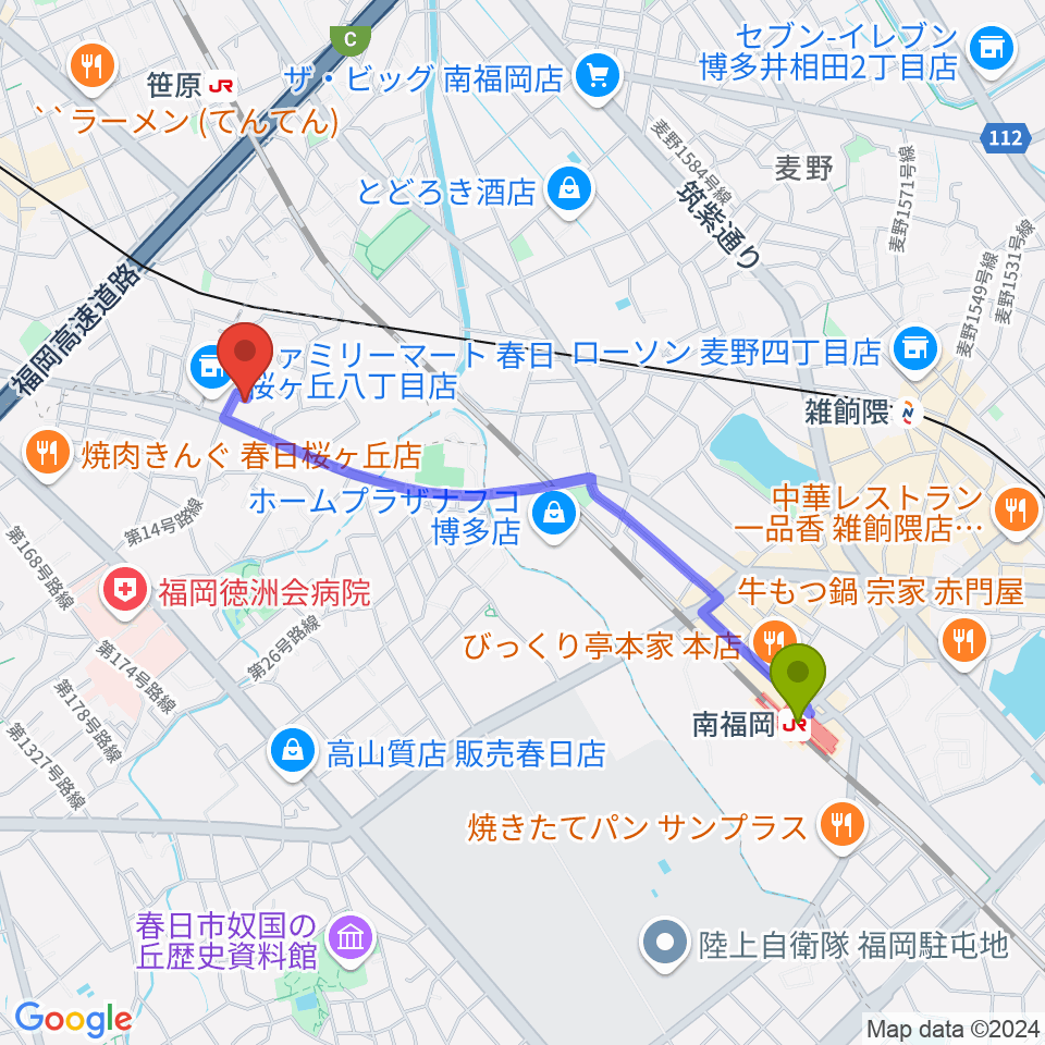 南福岡駅からstudio smile soundsへのルートマップ地図