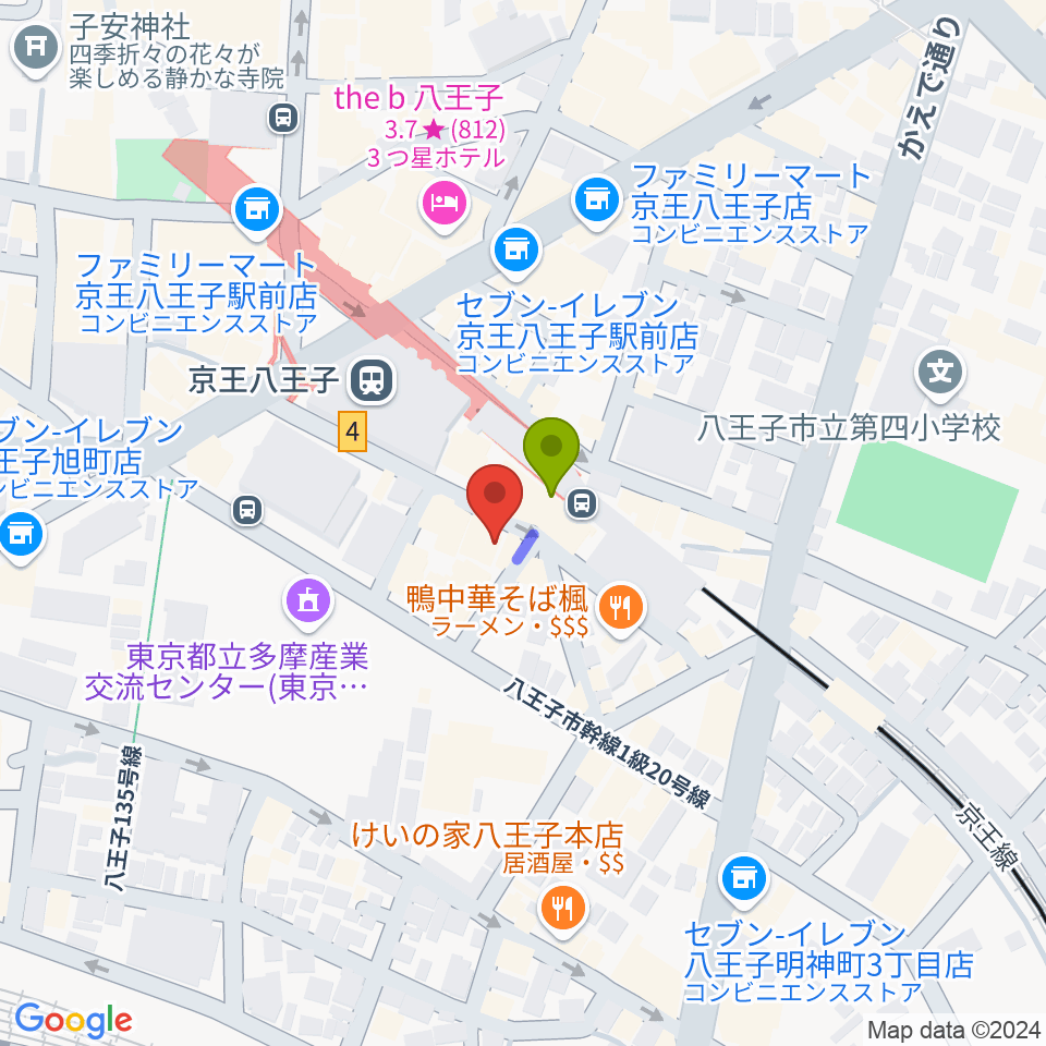 スタジオネイの最寄駅京王八王子駅からの徒歩ルート（約1分）地図