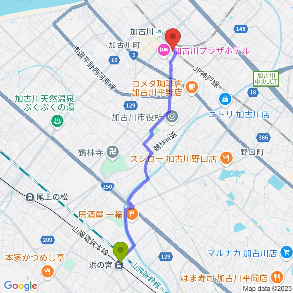 浜の宮駅からSoulfunktion Guitar Schoolへのルートマップ地図
