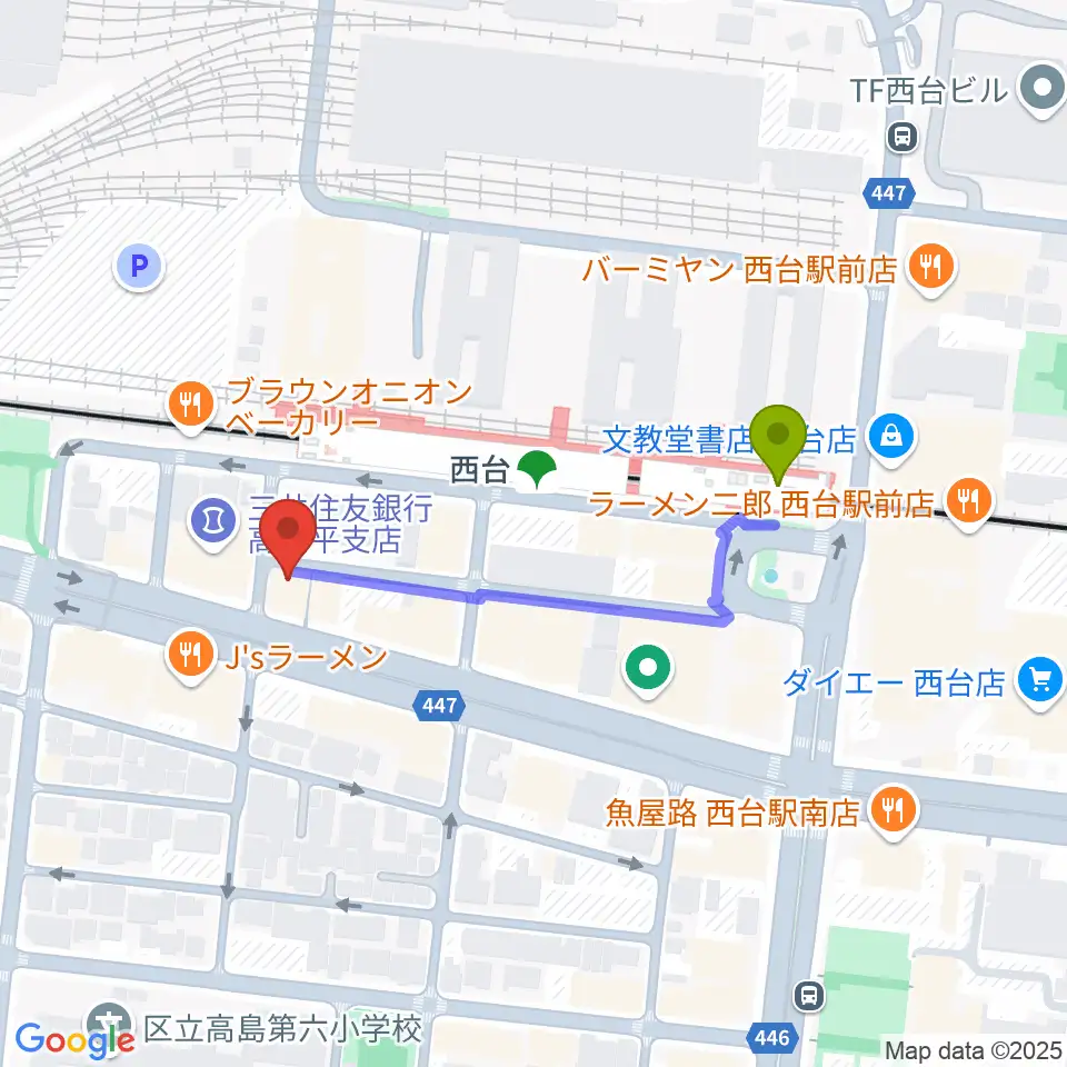 音教学院の最寄駅西台駅からの徒歩ルート（約4分）地図