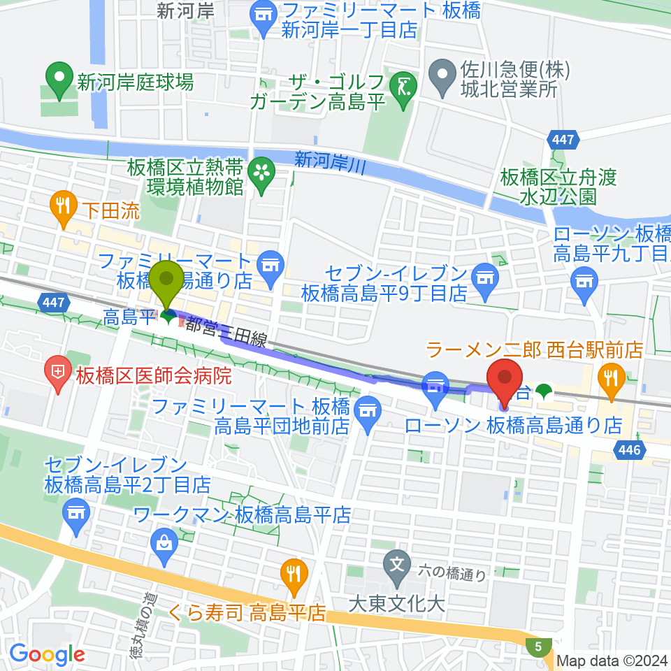 高島平駅から音教学院へのルートマップ地図