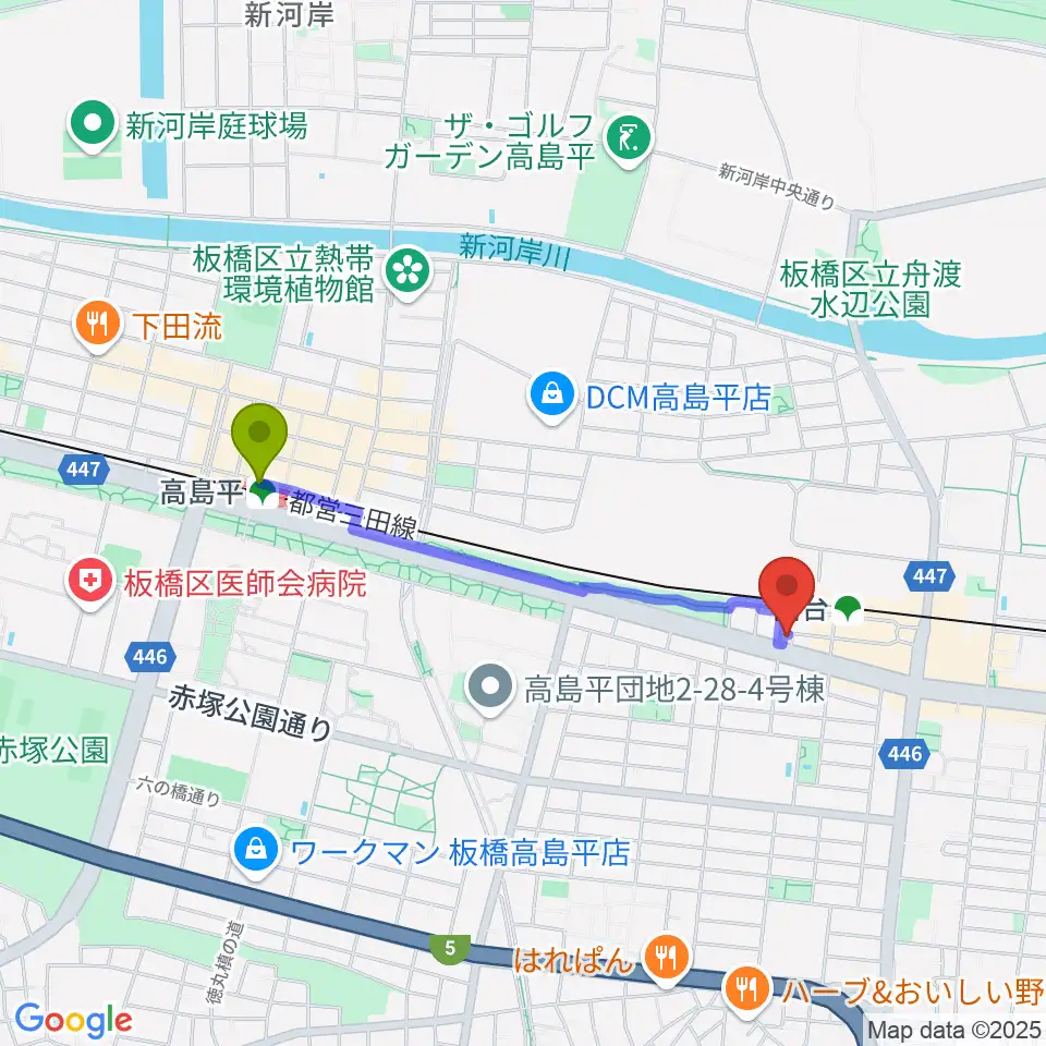 高島平駅から音教学院へのルートマップ地図