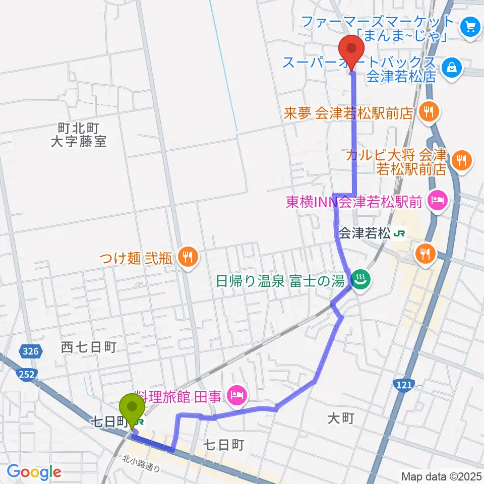 七日町駅から音楽教室ハミングへのルートマップ地図