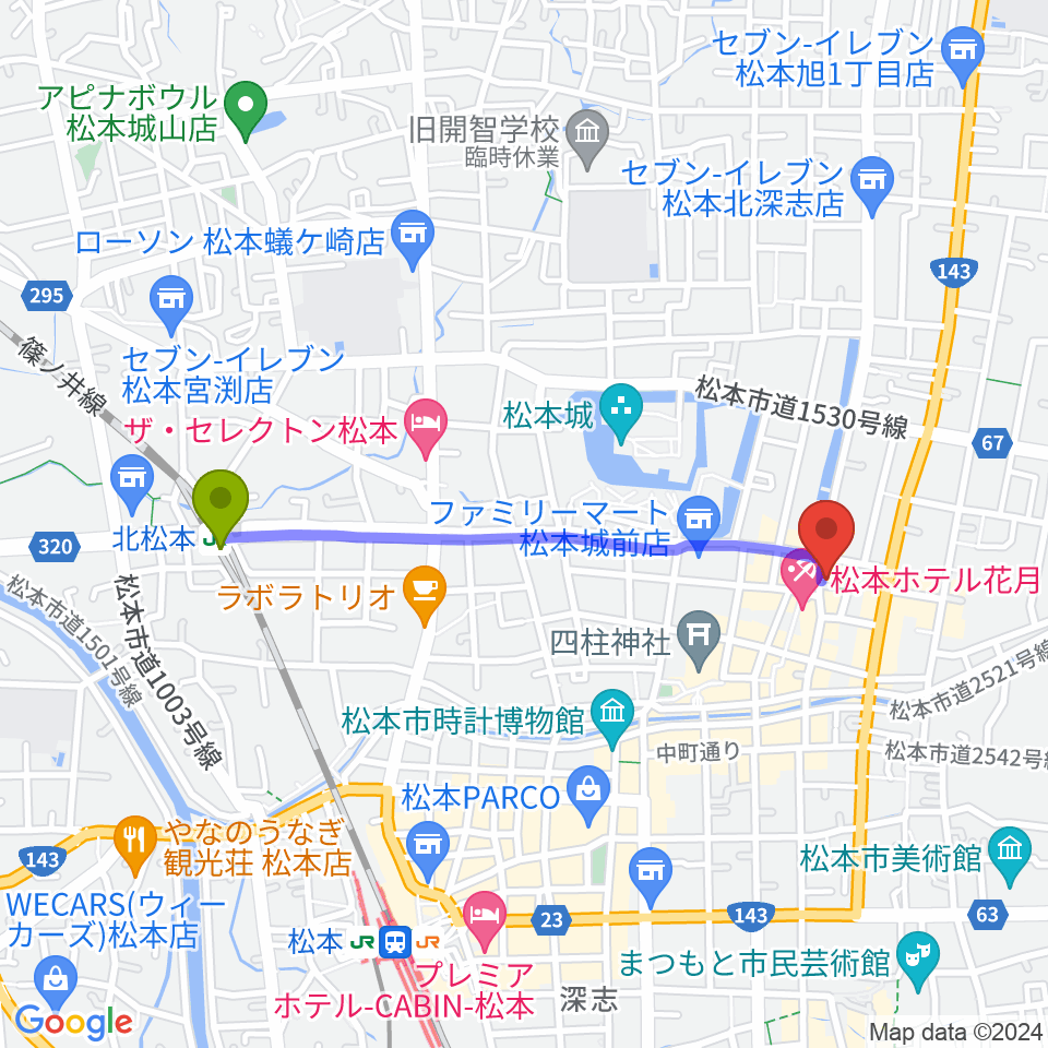 北松本駅からStudio Portraitへのルートマップ地図