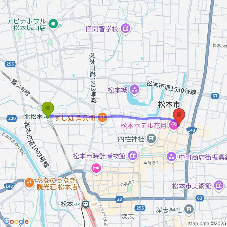 北松本駅からStudio Portraitへのルートマップ地図