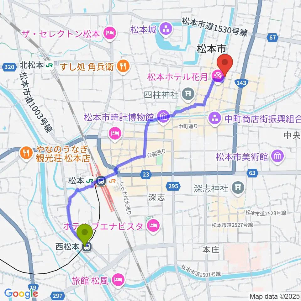 西松本駅からStudio Portraitへのルートマップ地図
