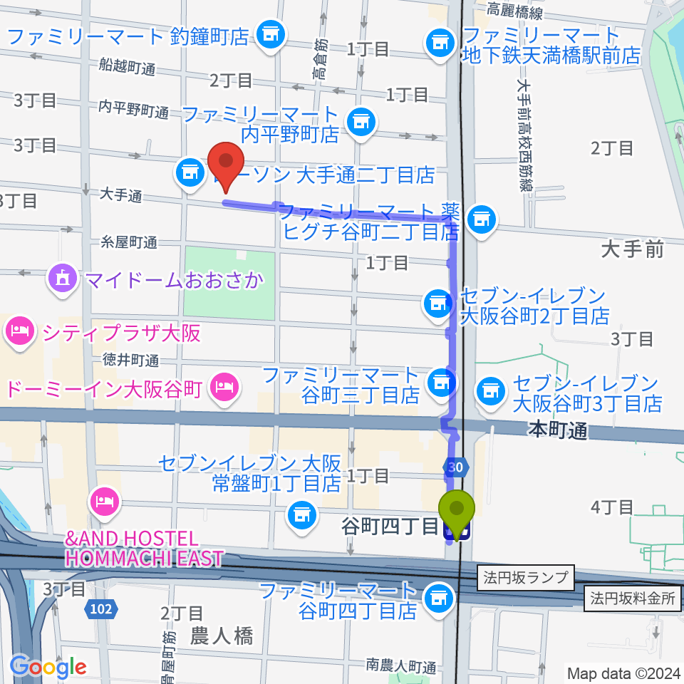 谷町四丁目駅からラ カンパネラへのルートマップ地図