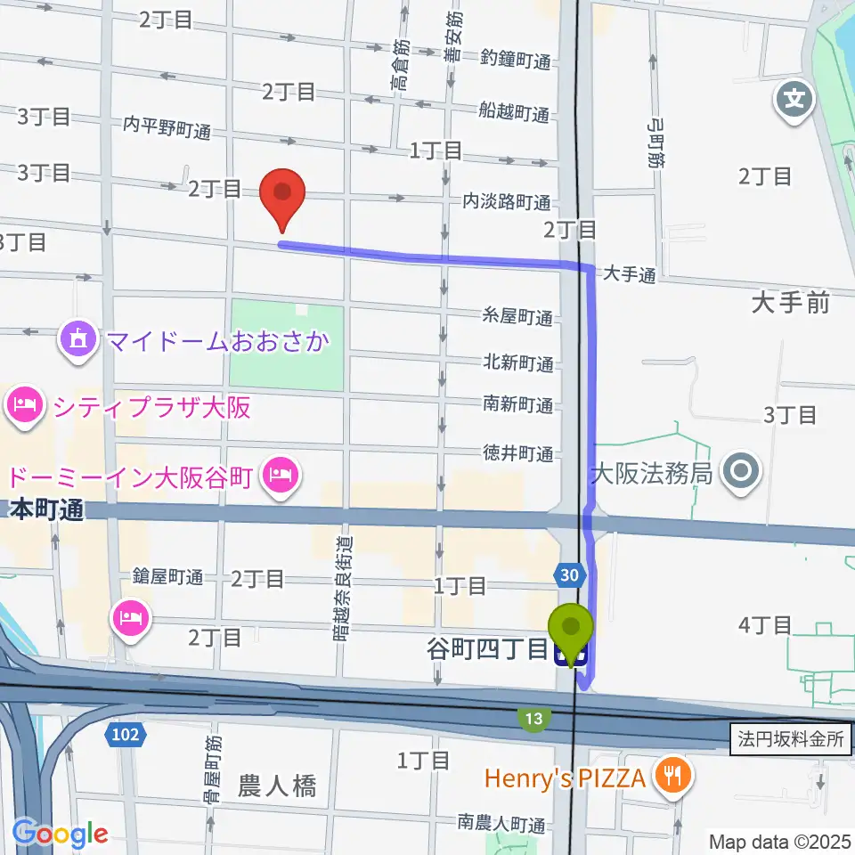 谷町四丁目駅からラ カンパネラへのルートマップ地図