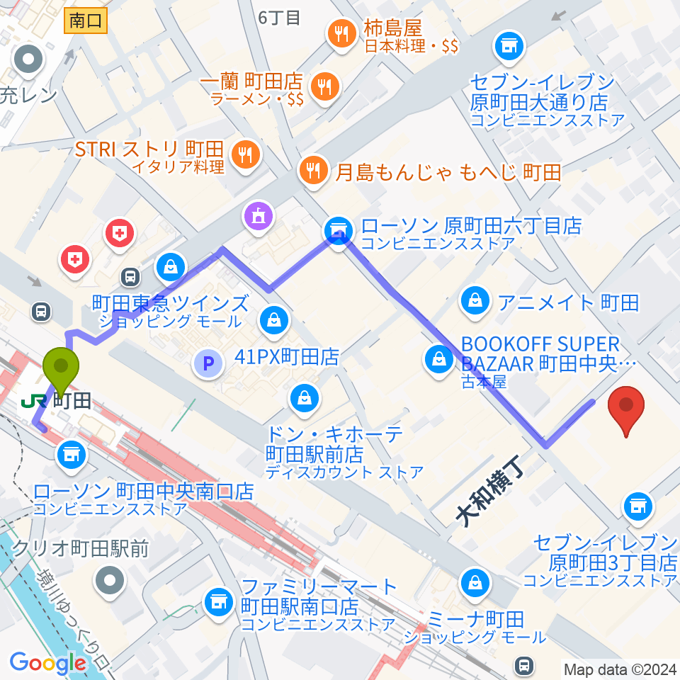 ディスクユニオン町田店の最寄駅町田駅からの徒歩ルート（約6分）地図