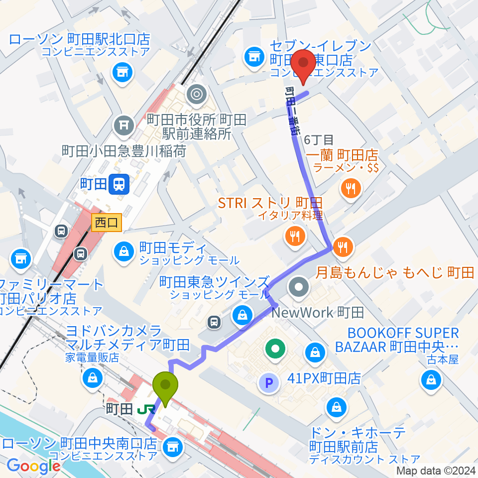 町田HERBIEの最寄駅町田駅からの徒歩ルート（約6分）地図