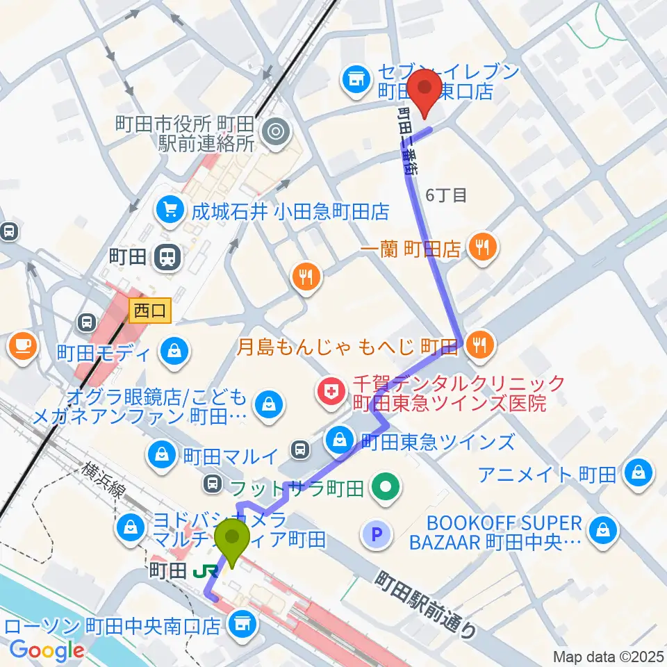 町田HERBIEの最寄駅町田駅からの徒歩ルート（約6分）地図