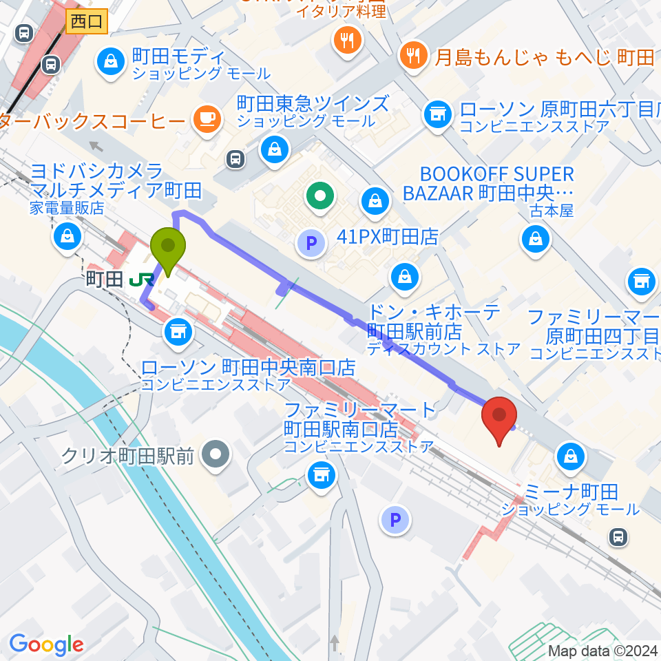 町田市文化交流センターの最寄駅町田駅からの徒歩ルート（約4分）地図