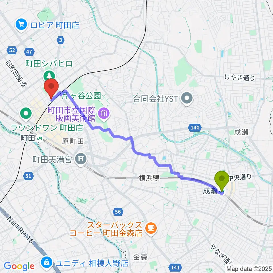 成瀬駅からSEALミュージックスクール町田校へのルートマップ地図