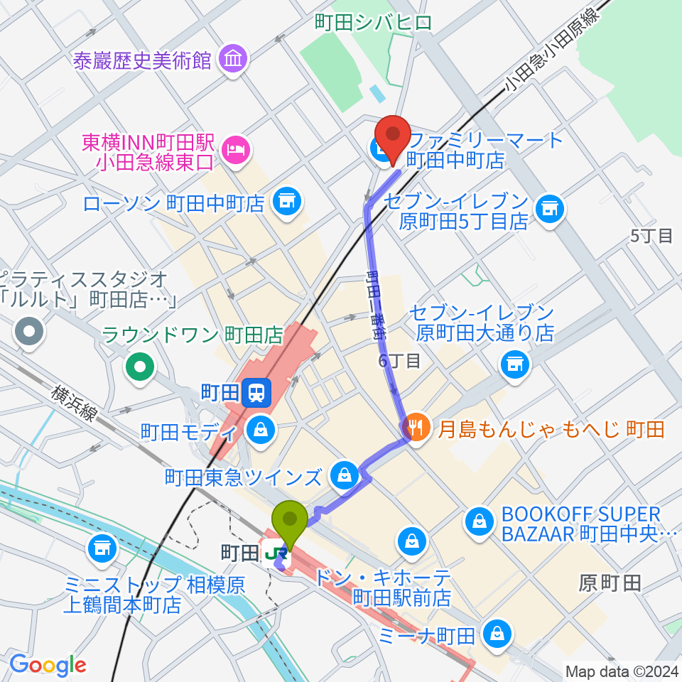 SEALミュージックスクール町田校の最寄駅町田駅からの徒歩ルート（約9分）地図