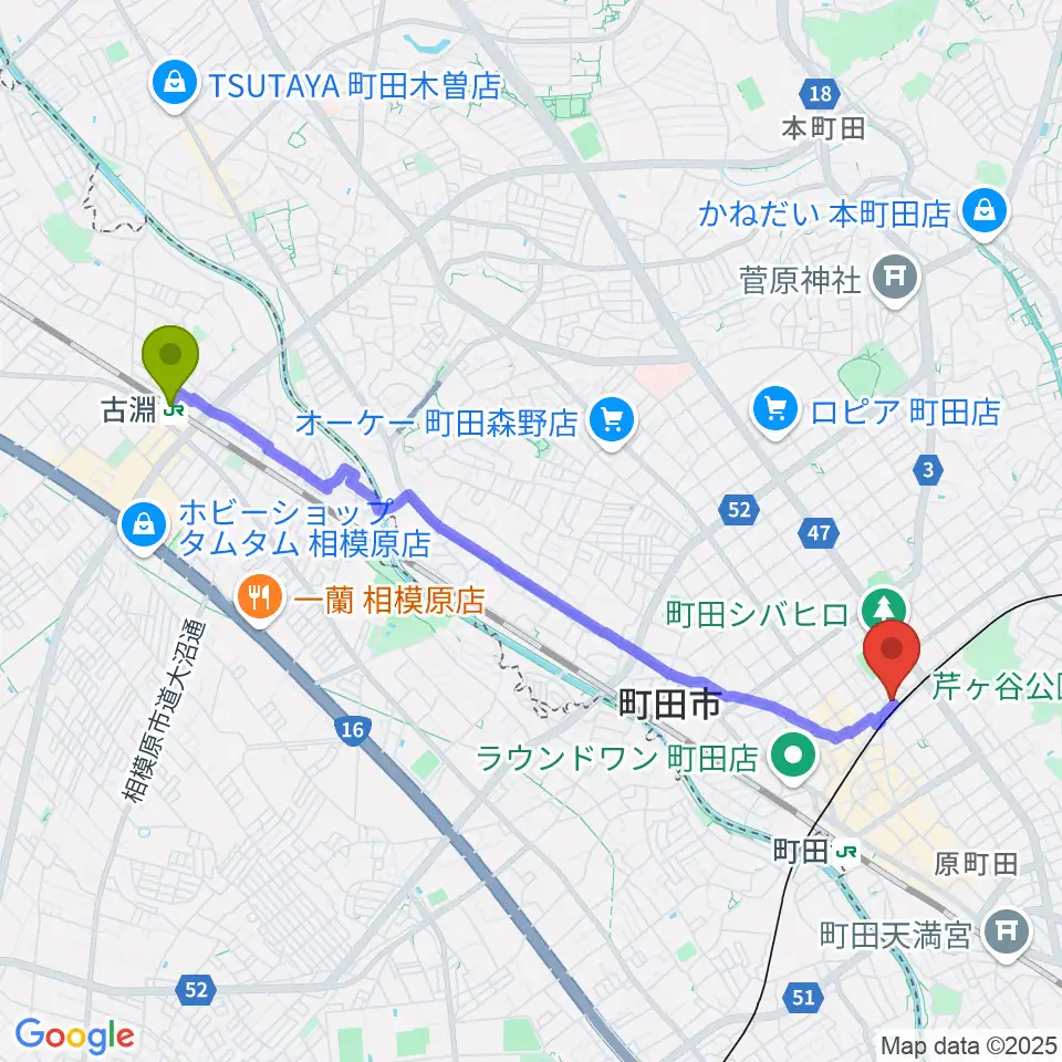 古淵駅からSEALミュージックスクール町田校へのルートマップ地図