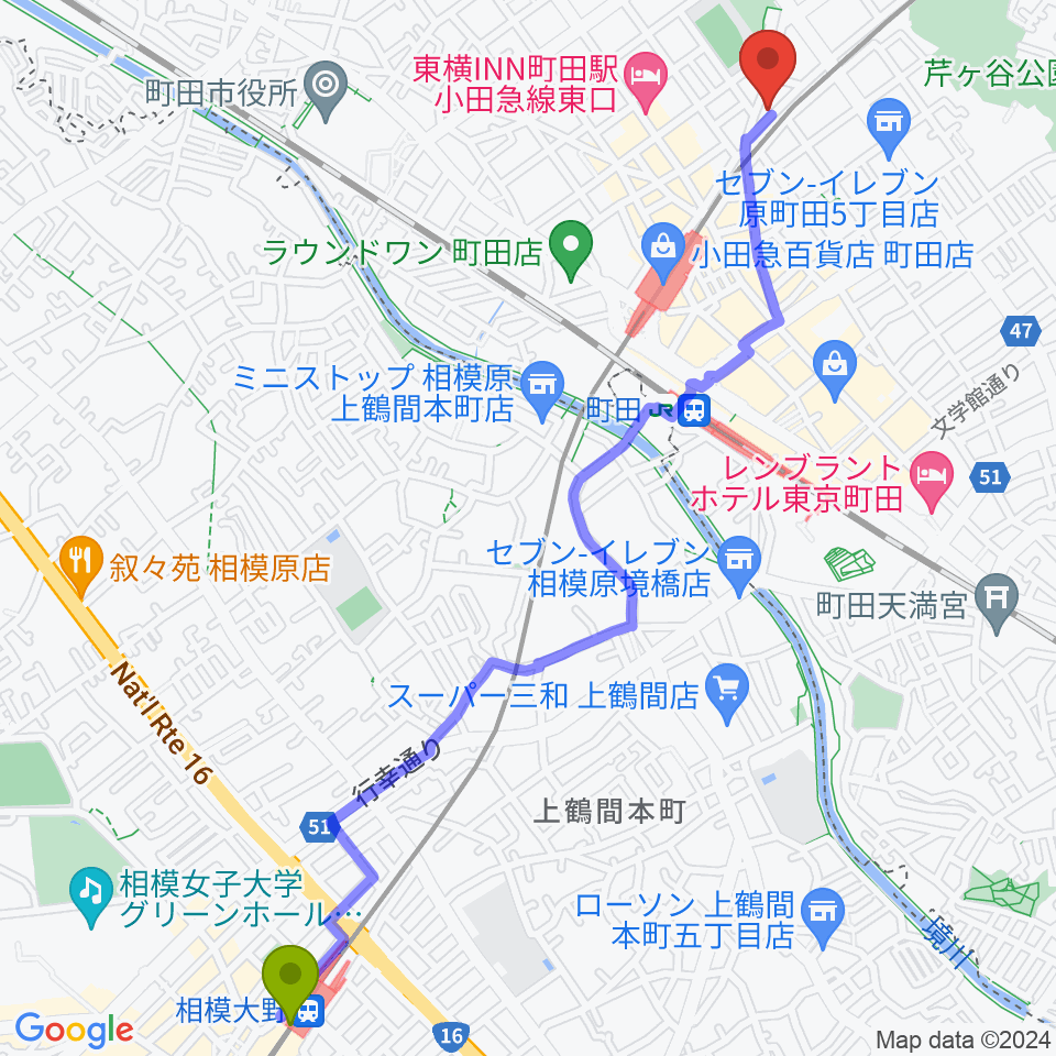 相模大野駅からSEALミュージックスクール町田校へのルートマップ地図