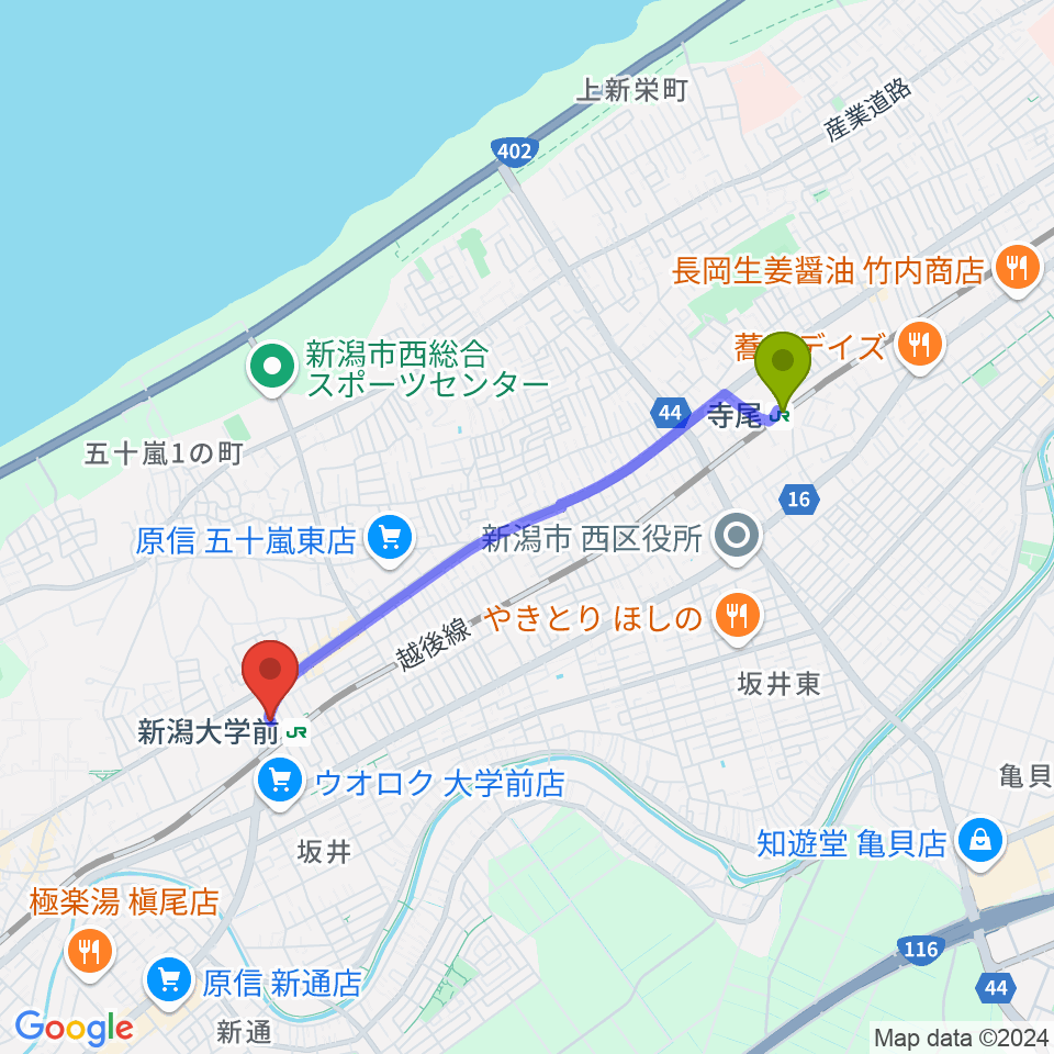 寺尾駅からスタジオアップルへのルートマップ地図