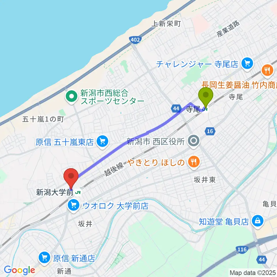 寺尾駅からスタジオアップルへのルートマップ地図