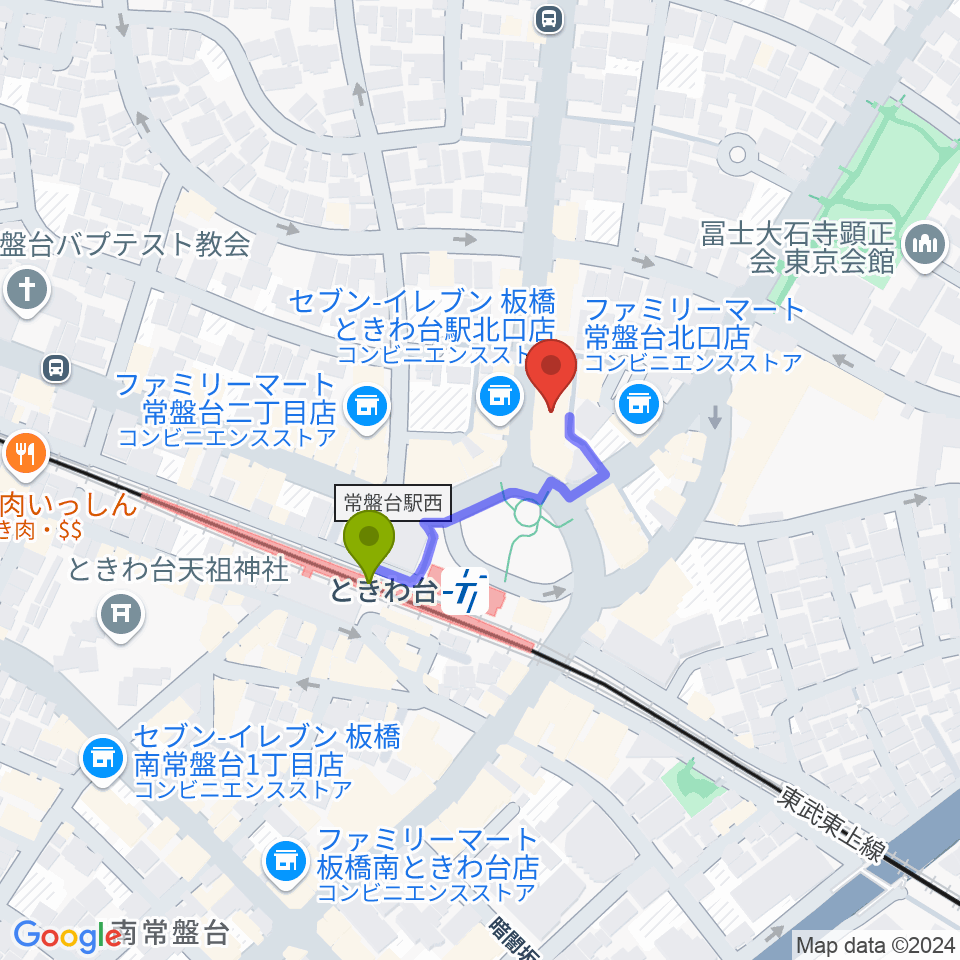 ときわ台Caveの最寄駅ときわ台駅からの徒歩ルート（約2分）地図