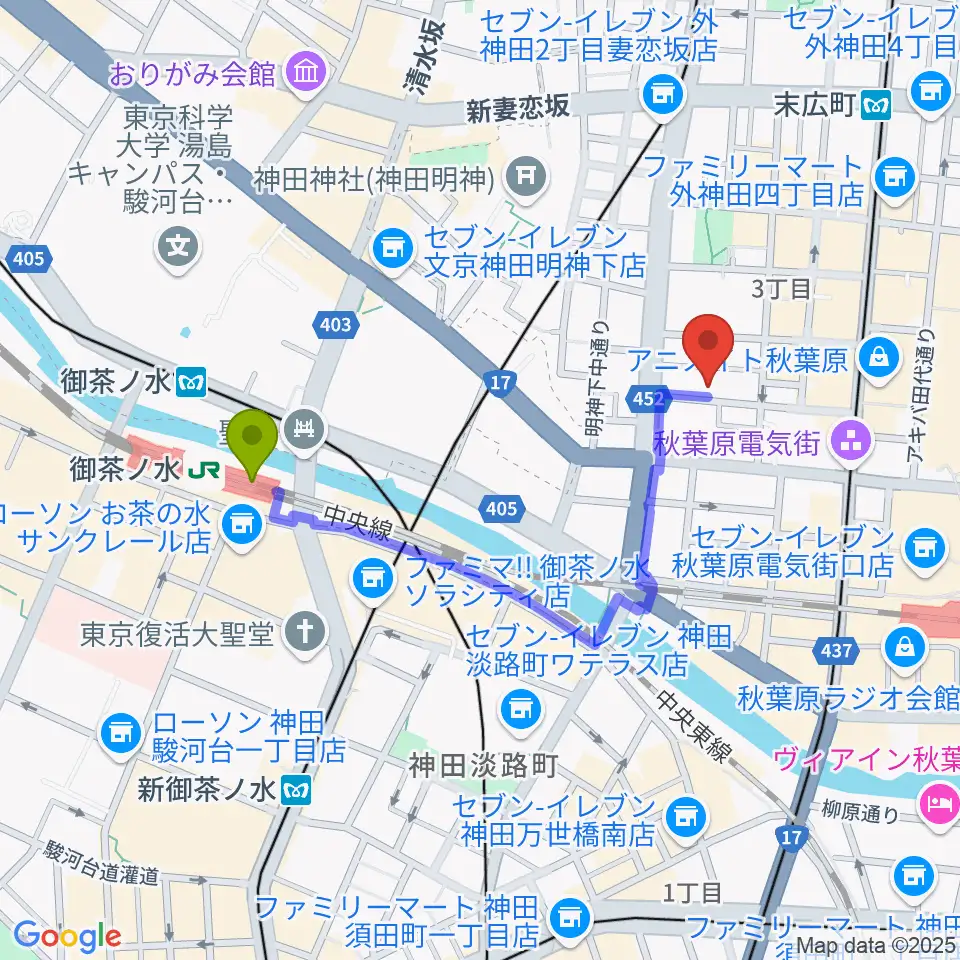 御茶ノ水駅から秋葉原ZESTへのルートマップ地図