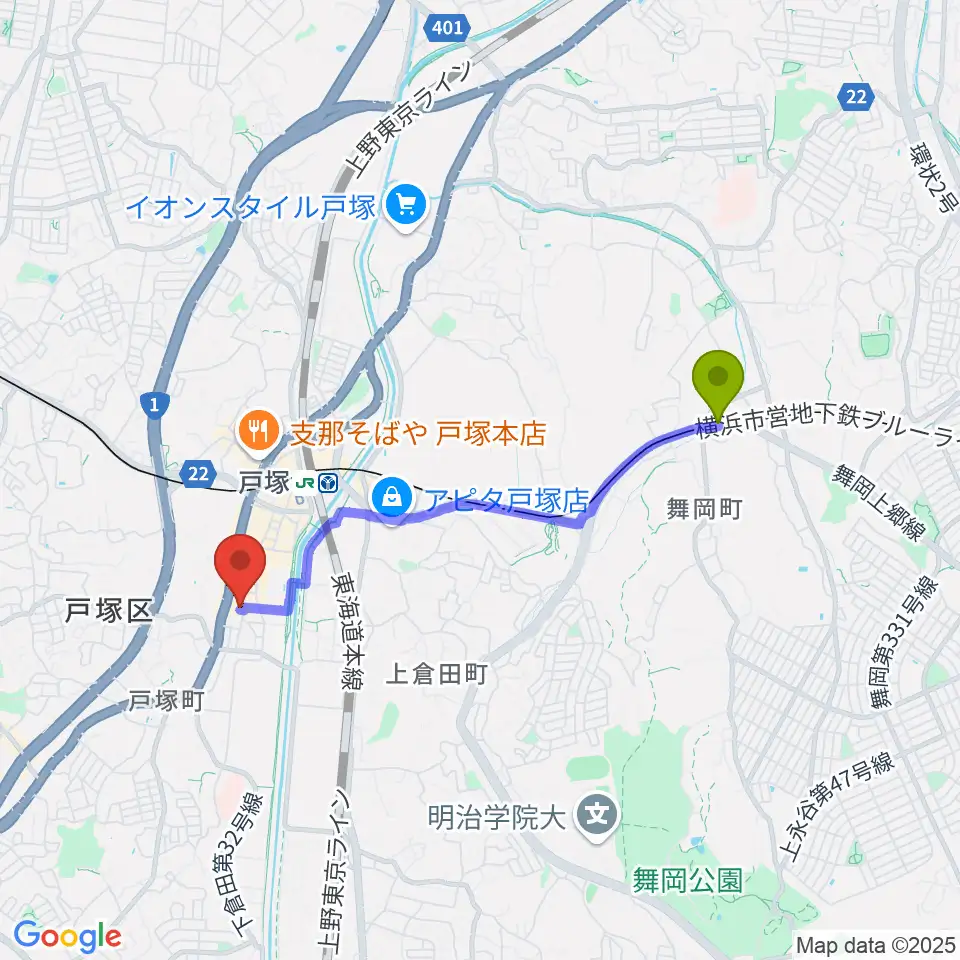 舞岡駅からさやか音感ピアノ教室へのルートマップ地図