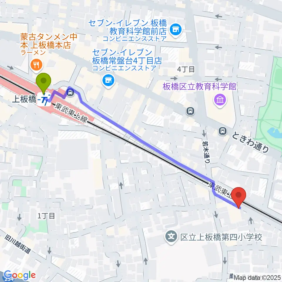 えにしおんがくきょうしつの最寄駅上板橋駅からの徒歩ルート（約6分）地図