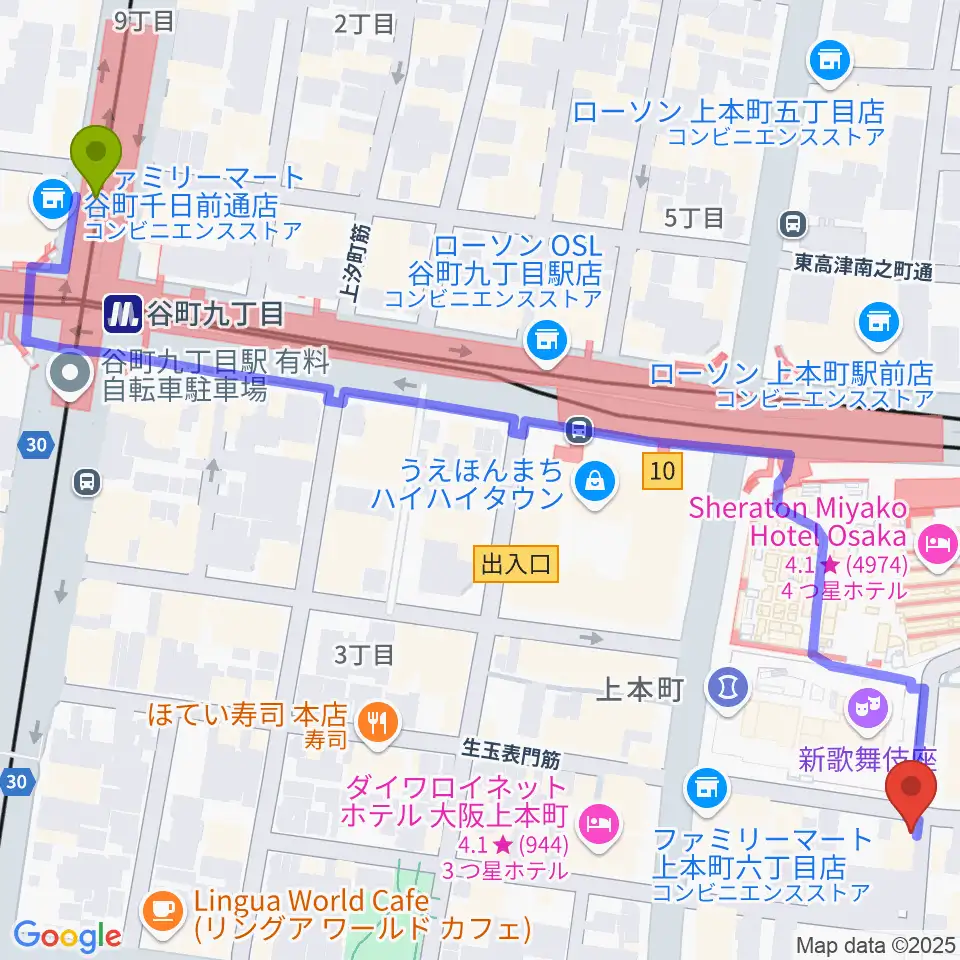 谷町九丁目駅からラ・ロコマサロンへのルートマップ地図