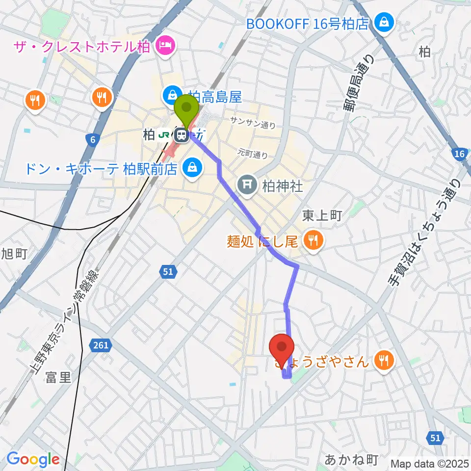 リアクション柏の最寄駅柏駅からの徒歩ルート（約17分）地図