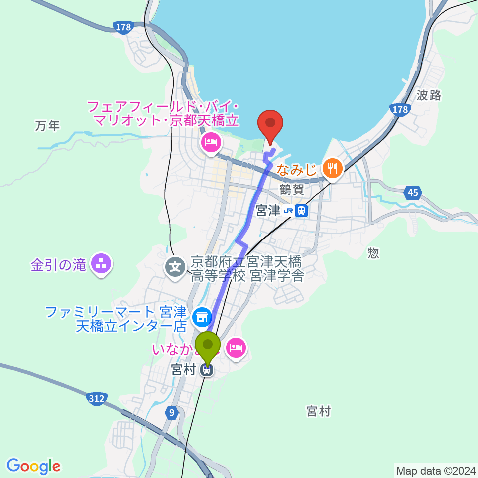 宮村駅からみやづ歴史の館へのルートマップ地図