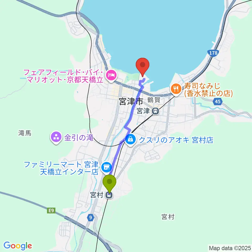 宮村駅からみやづ歴史の館へのルートマップ地図