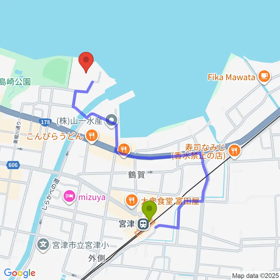 みやづ歴史の館の最寄駅宮津駅からの徒歩ルート（約9分）地図