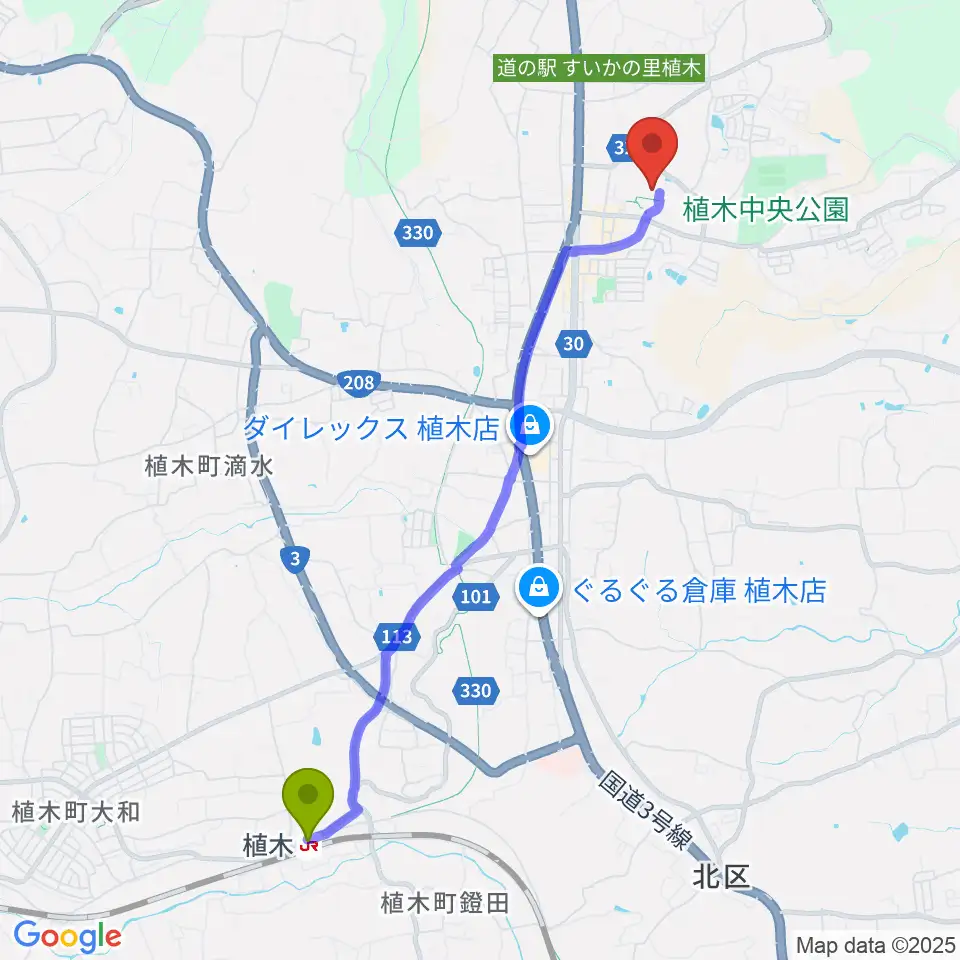 熊本市植木文化ホールの最寄駅植木駅からの徒歩ルート（約49分）地図