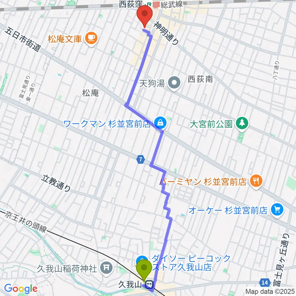 久我山駅からSAWYER CAFEへのルートマップ地図