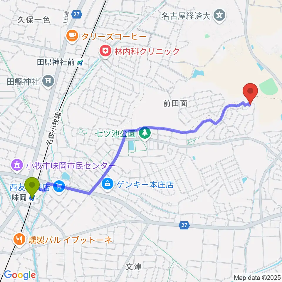 味岡駅から歌音音楽教室へのルートマップ地図