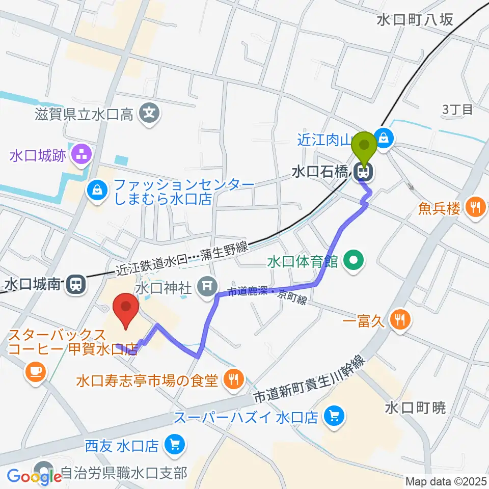 水口石橋駅からあいこうか市民ホールへのルートマップ地図