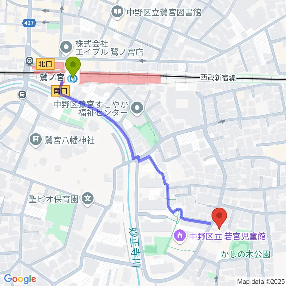 R.M.kalimba/craft&junkの最寄駅鷺ノ宮駅からの徒歩ルート（約6分）地図