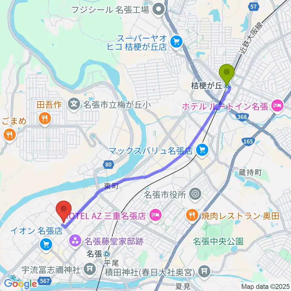 桔梗が丘駅からadsホールへのルートマップ地図