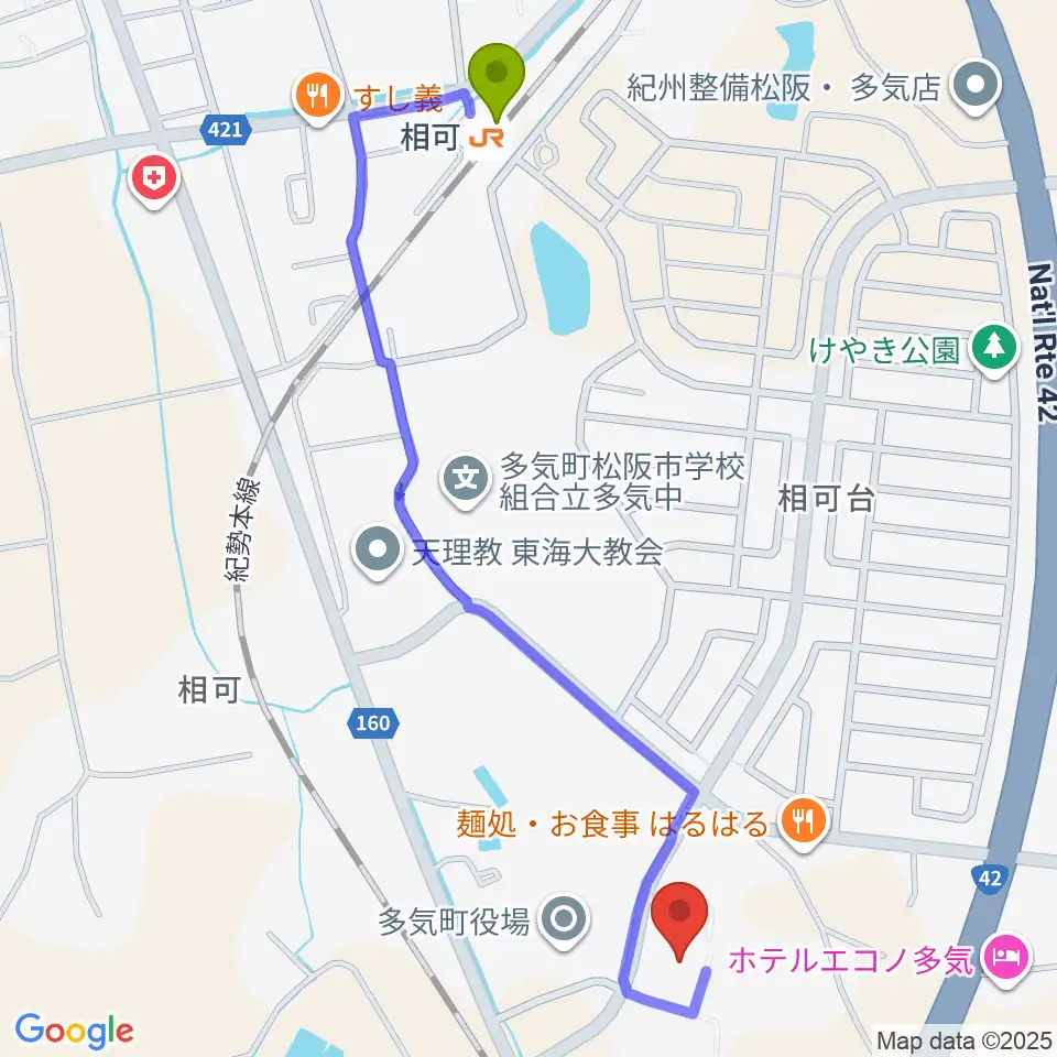 BANKYO文化会館の最寄駅相可駅からの徒歩ルート（約13分）地図