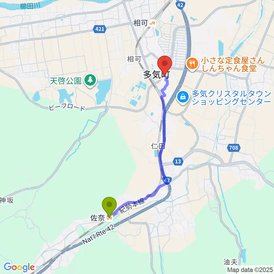 佐奈駅からBANKYO文化会館へのルートマップ地図