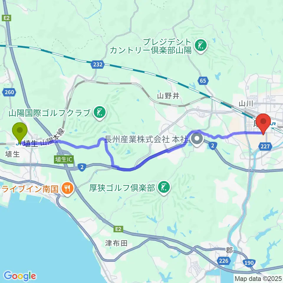 埴生駅から不二輸送機ホールへのルートマップ地図