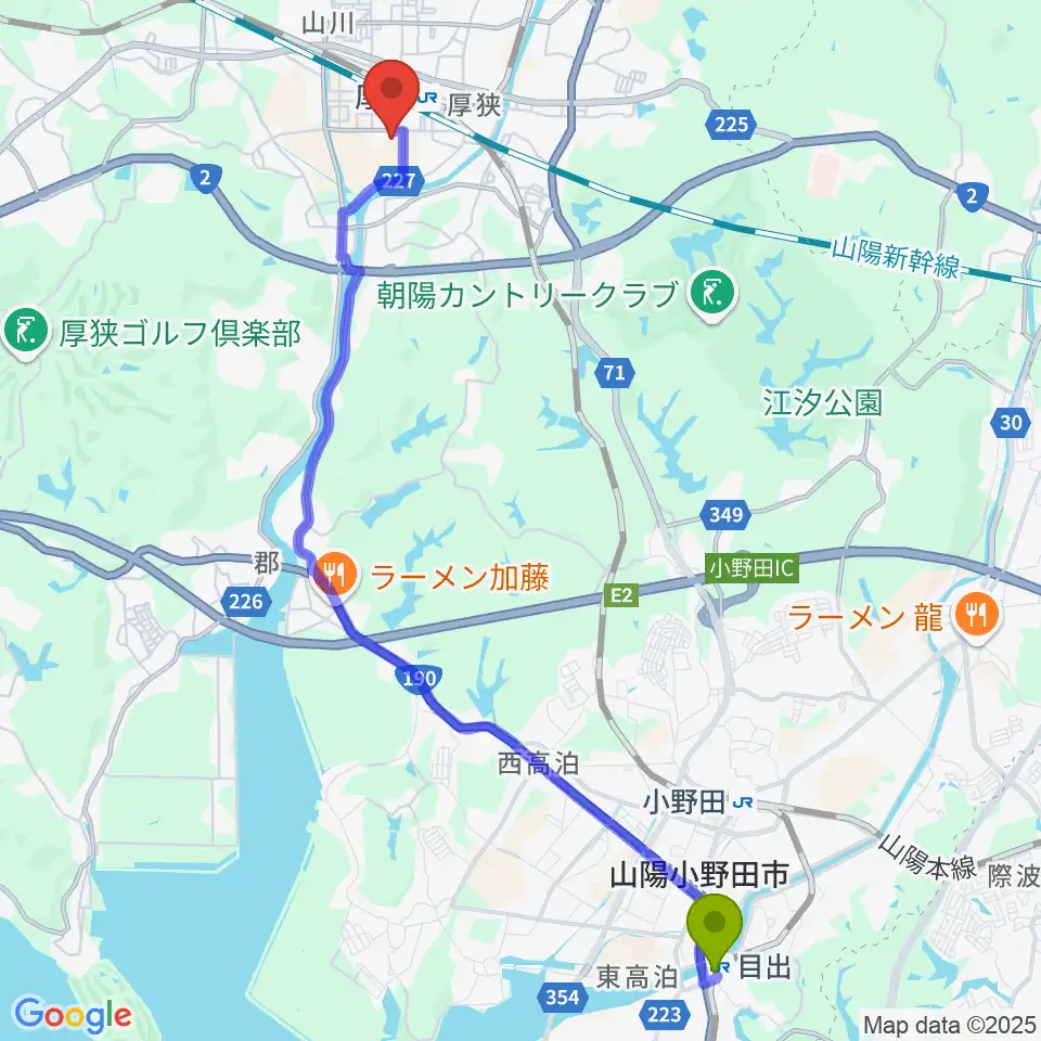 目出駅から不二輸送機ホールへのルートマップ地図