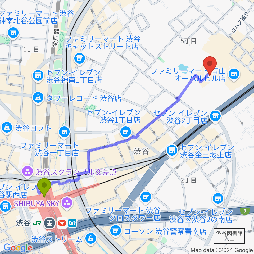 渋谷駅から東京ウィメンズプラザへのルートマップ地図