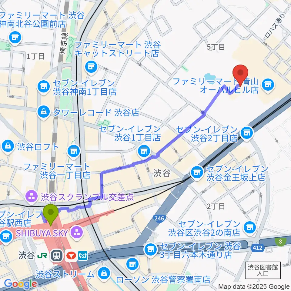 渋谷駅から東京ウィメンズプラザへのルートマップ地図